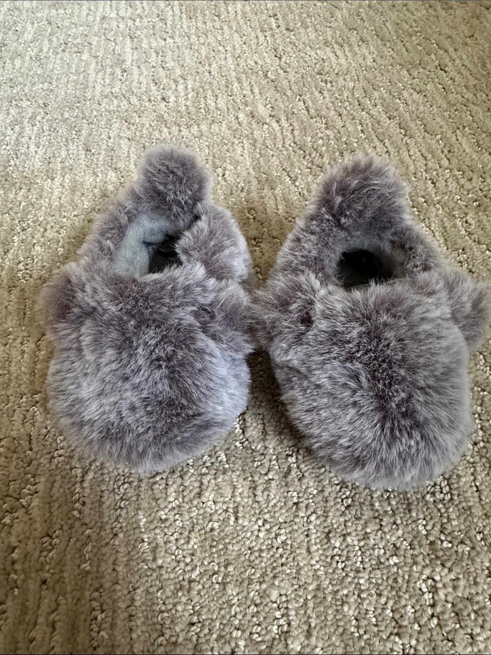 Plush Faux Fur Baby Slippers - Gray